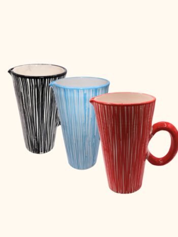 Handmade Ceramic Pitcher – Two-Tone Vertical Pattern
