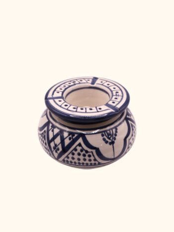 Handmade Moroccan Ceramic Ashtray – Blue & White Painted