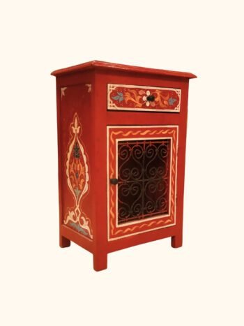 Handmade Moroccan Nightstand – Painted and Metal Decorative