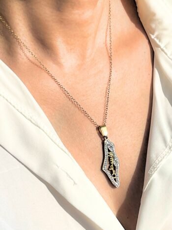 “Palestine with Crystals” Necklace – 18K Gold Plated