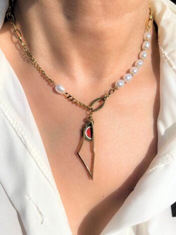 Watermelon Palestine” Necklace – 18K Gold Plated