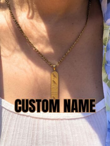 Custom Egyptian Hieroglyphic Cartouche Necklace – 18K Gold Plated
